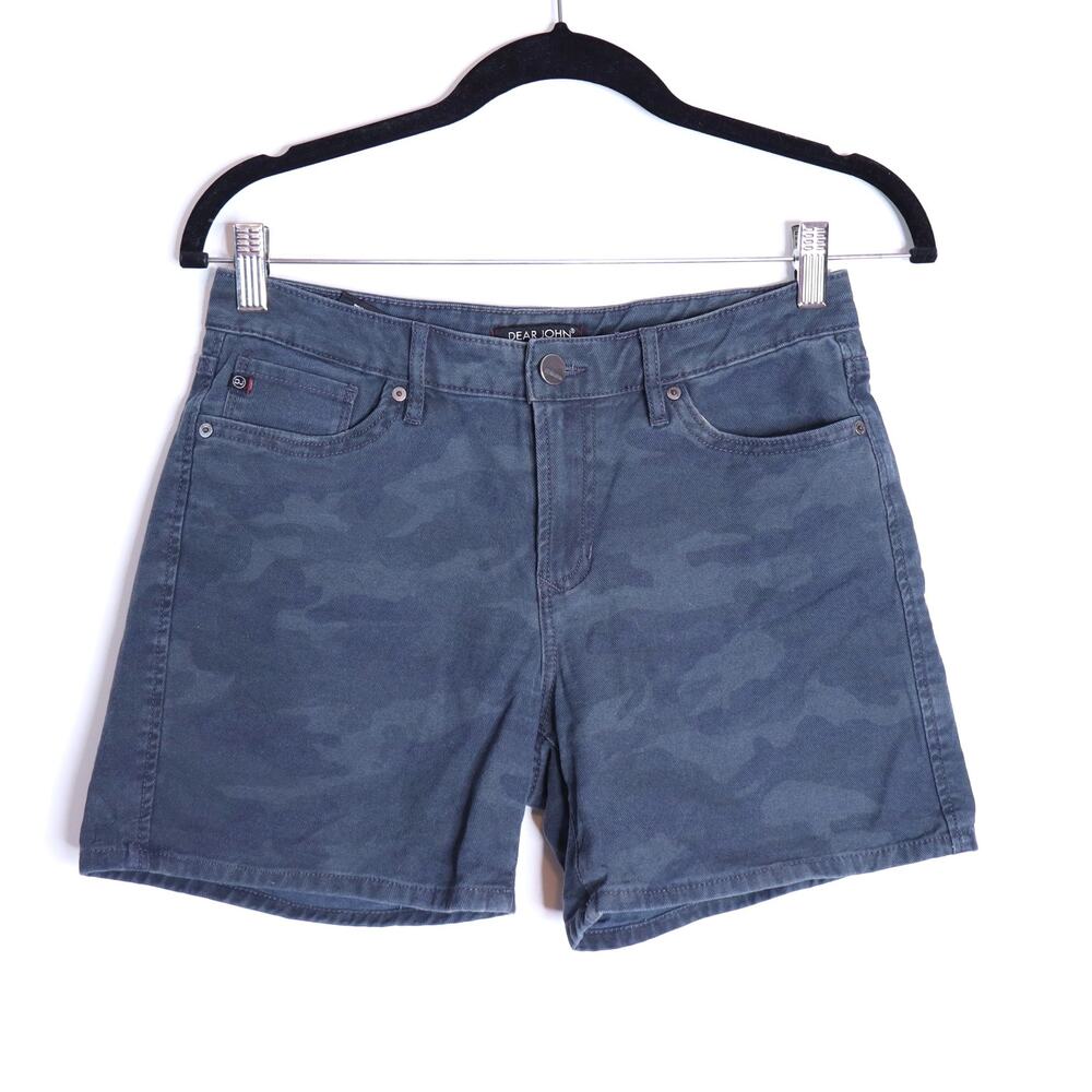 DEAR JOHN Camo Jean Shorts Teal Mid Rise 5 Pocket Casual Women's 26